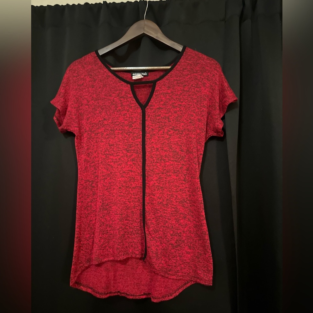Double Take Red and Black Short Sleeve Top